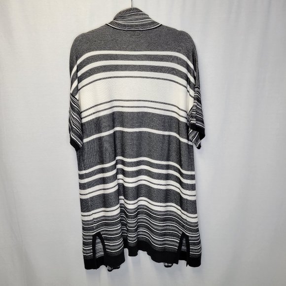 Vince Women's Small Long Cardigan Sweater Black White Knit Short Sleeve - Picture 2 of 7